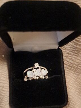 Sterling-Tone White Opal Floral Ring With 2 Accent Rings (Set Of 3 Rings!!)